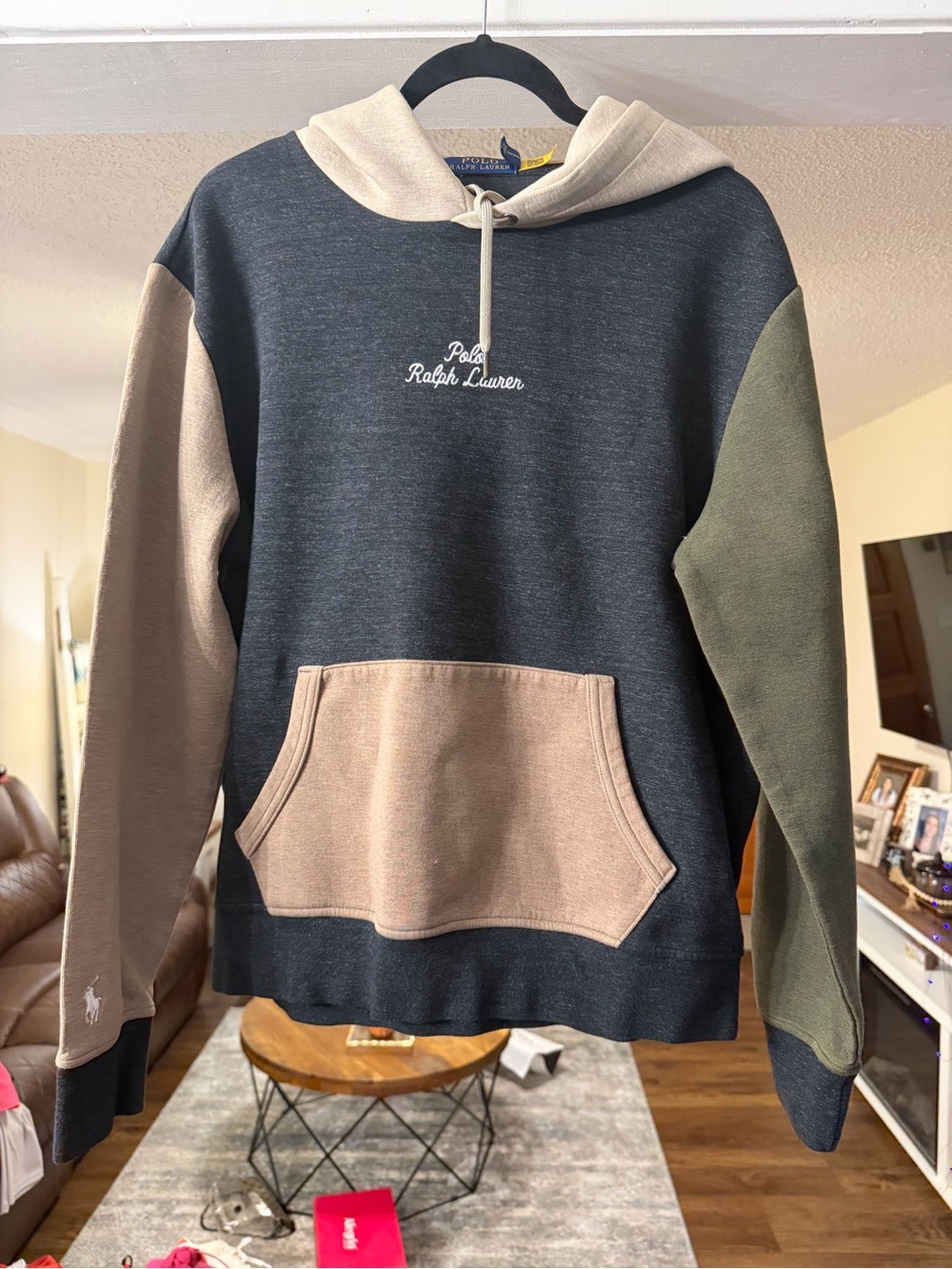 🤎 Polo Ralph Lauren Colorblock Pullover Hoodie – Size Large